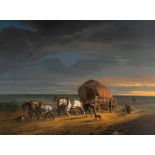 Paul Van der Vin (1823-1887), an overloaded four-in-hand carriage, 1850, oil on mahogany, 77 x 105 c