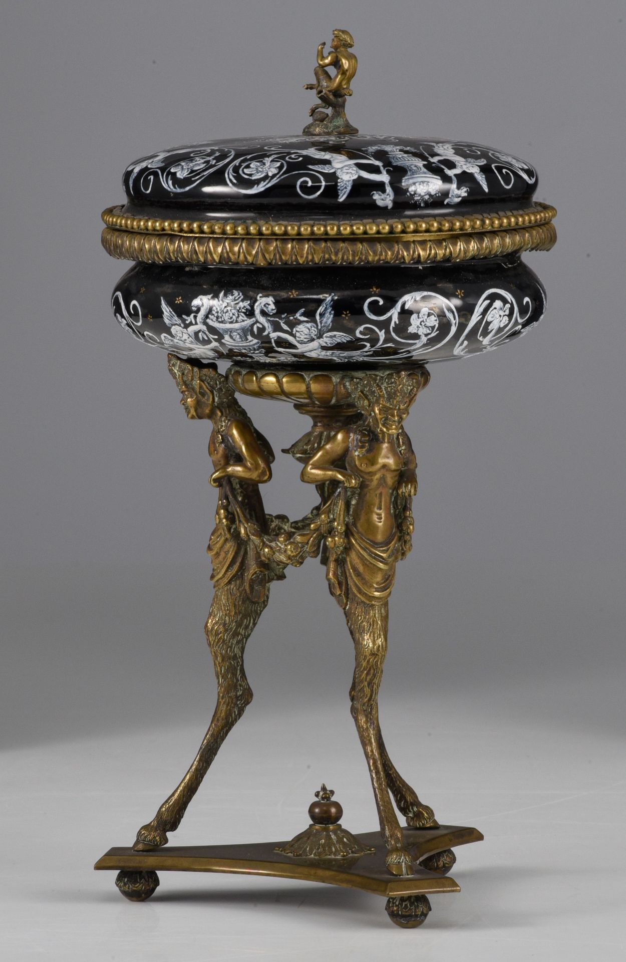 A Limoges enamel box with cover and a tazza with cover, Napoleon III period, H 8 - 23 cm - Image 11 of 16
