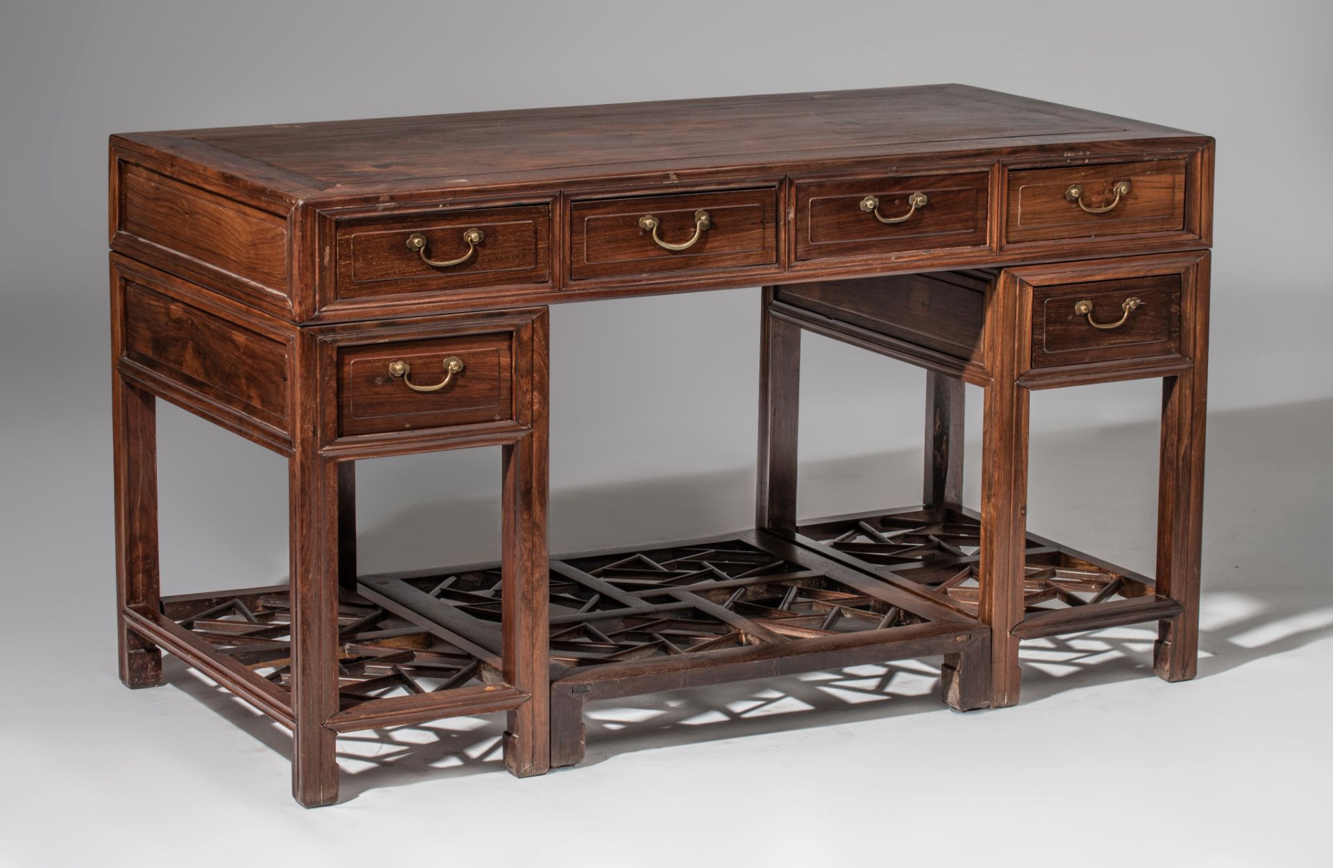 A Chinese hardwood desk, 20thC, H 83 - 144 x 72 cm - Image 2 of 8