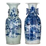 Two Chinese blue and white on a celadon ground vases, H 58,5 cm