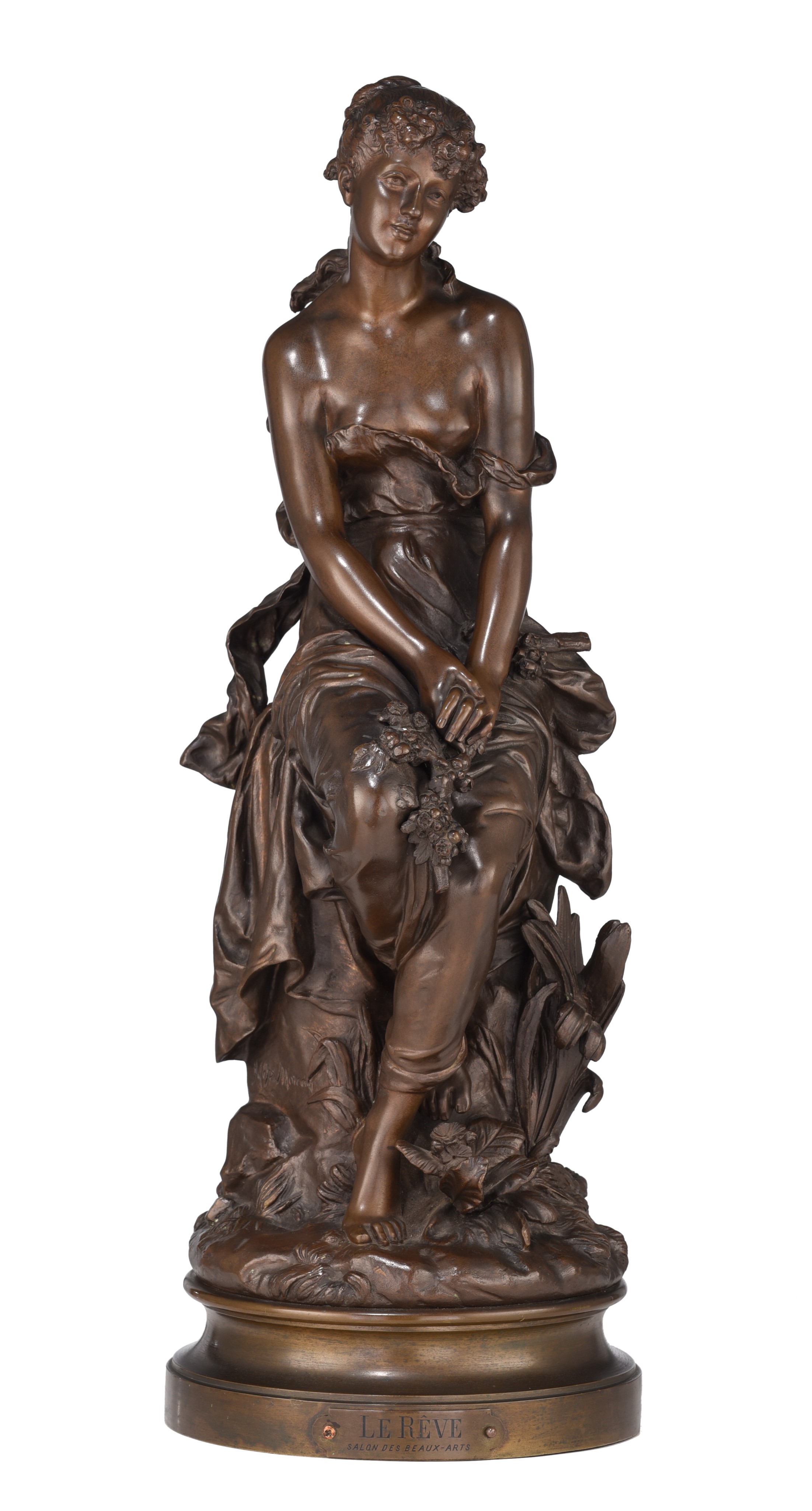 Hippolyte Francois Moreau (1832-1927), 'Le RÍve', patinated bronze, H 56,5 cm