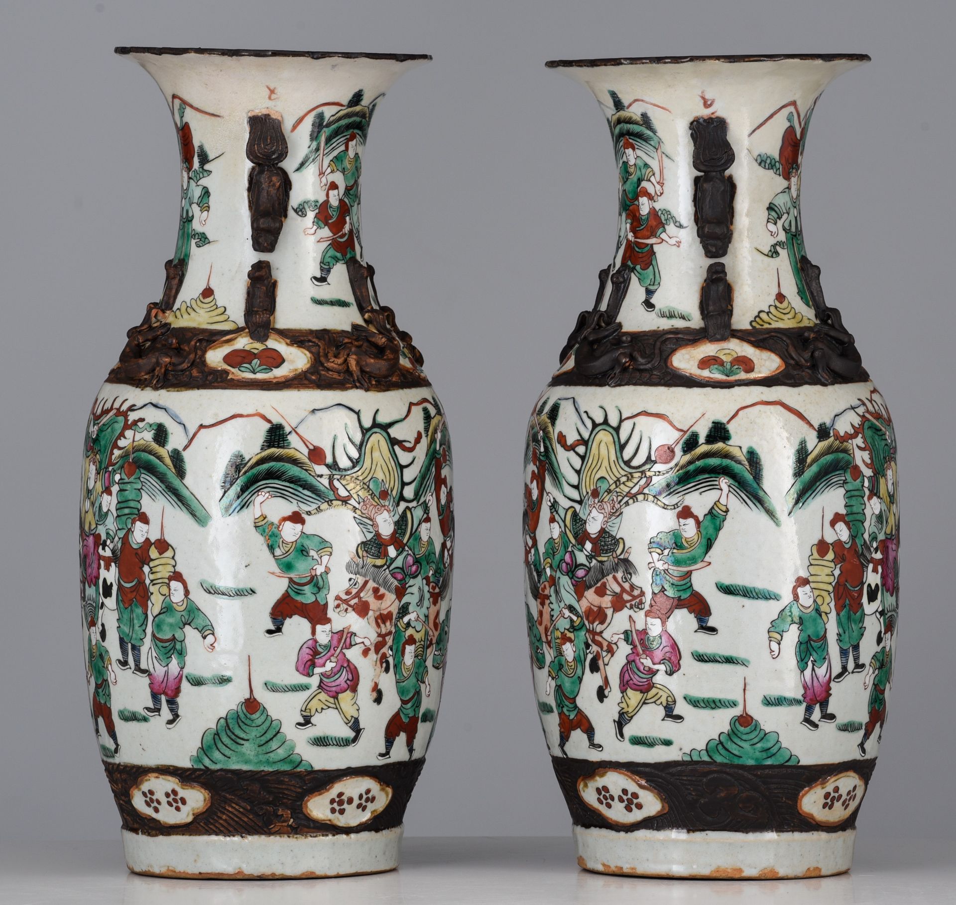 Two Chinese famille rose vases, each with a signed text, Republic period, H 41,5 cm - added a pair o - Image 12 of 14