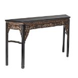 A Chinese gilt and lacquered carved side table, late Qing/Republic period, H 107 - L 187 - D 40 cm