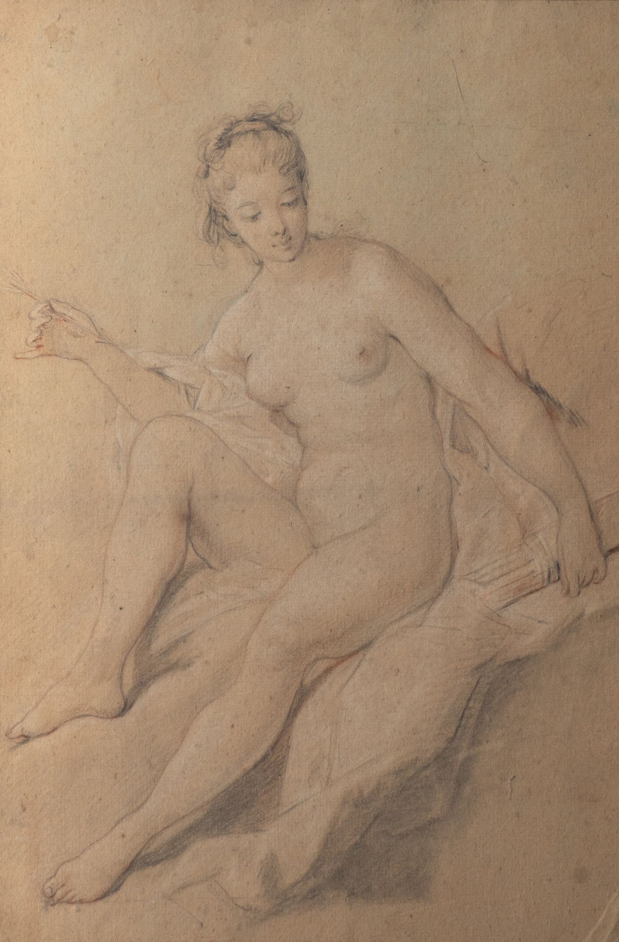 School of Francois Boucher, study drawing of Venus holding an arrow, 26 x 36 cm
