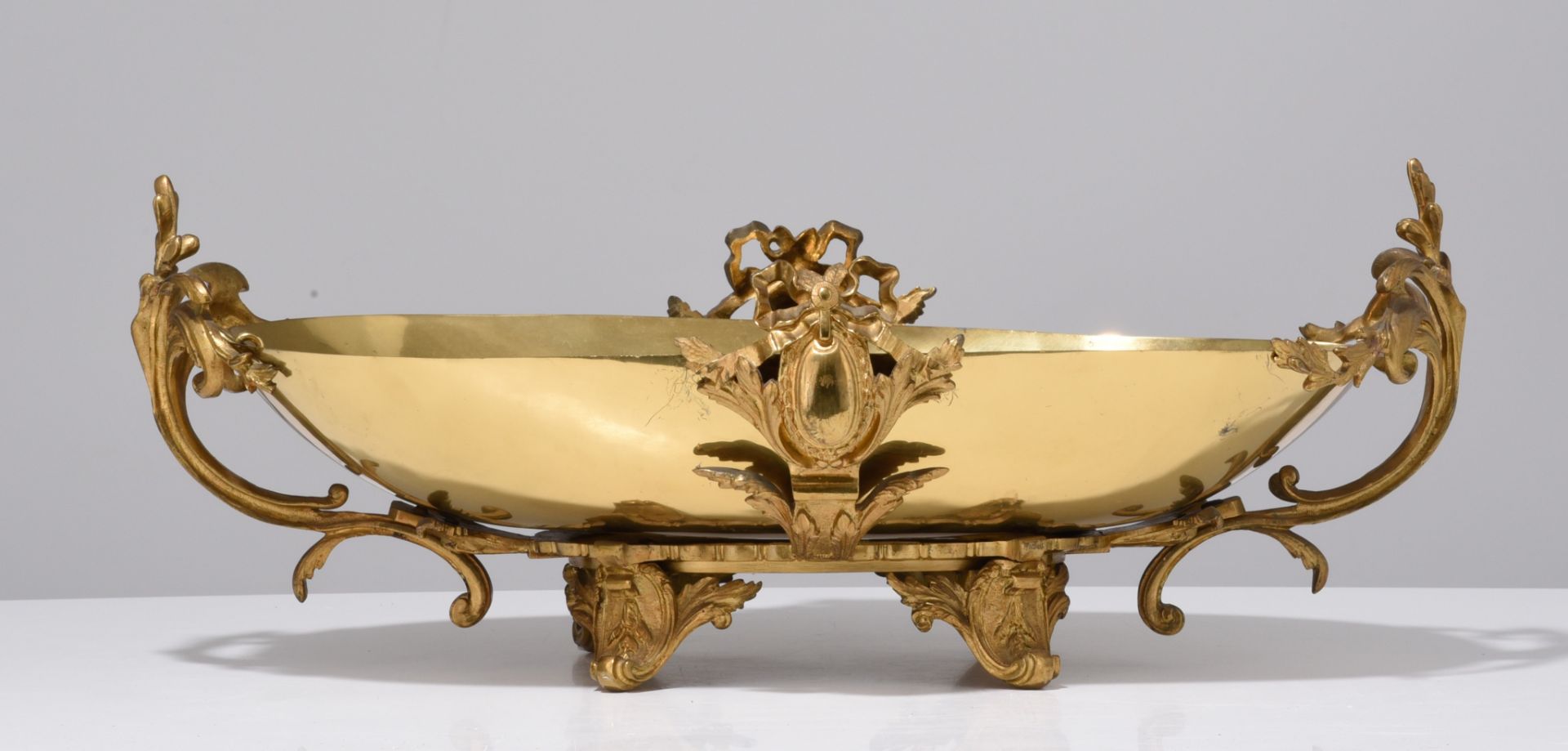 A large pair of Napoleon III gilt bronze candelabras and a matching coupe, H 74 - W 59 cm - Image 3 of 13