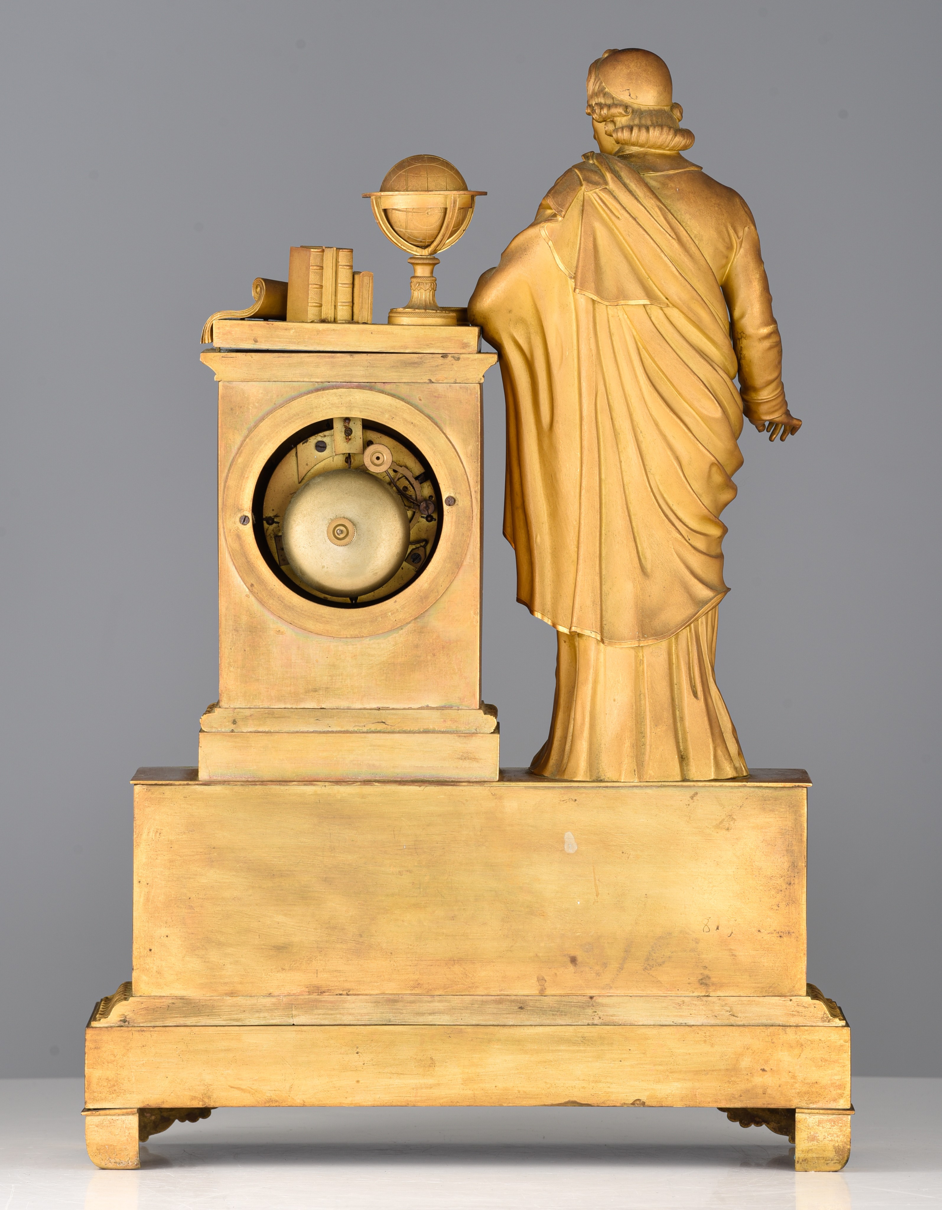 A gilt-bronze Charles X mantle clock, with a scholar on top, H 52 cm - Image 4 of 11