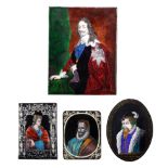 A collection of four Limoges painted enamel portrait plaques, H 9 - 27,5 cm