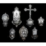 A collection of seven holy water fonts, H 12 - 26 cm, total weight: ca 780 g