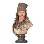 A polychrome painted terracotta bust of a pastoral Balkan figure, Viennese School, ca. 1900, H 70 cm