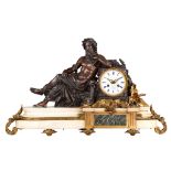 A marble and bronze mantle clock, the dial signed 'Wilgot, a Bruxelles', late 1900, H 39 - W 65 cm