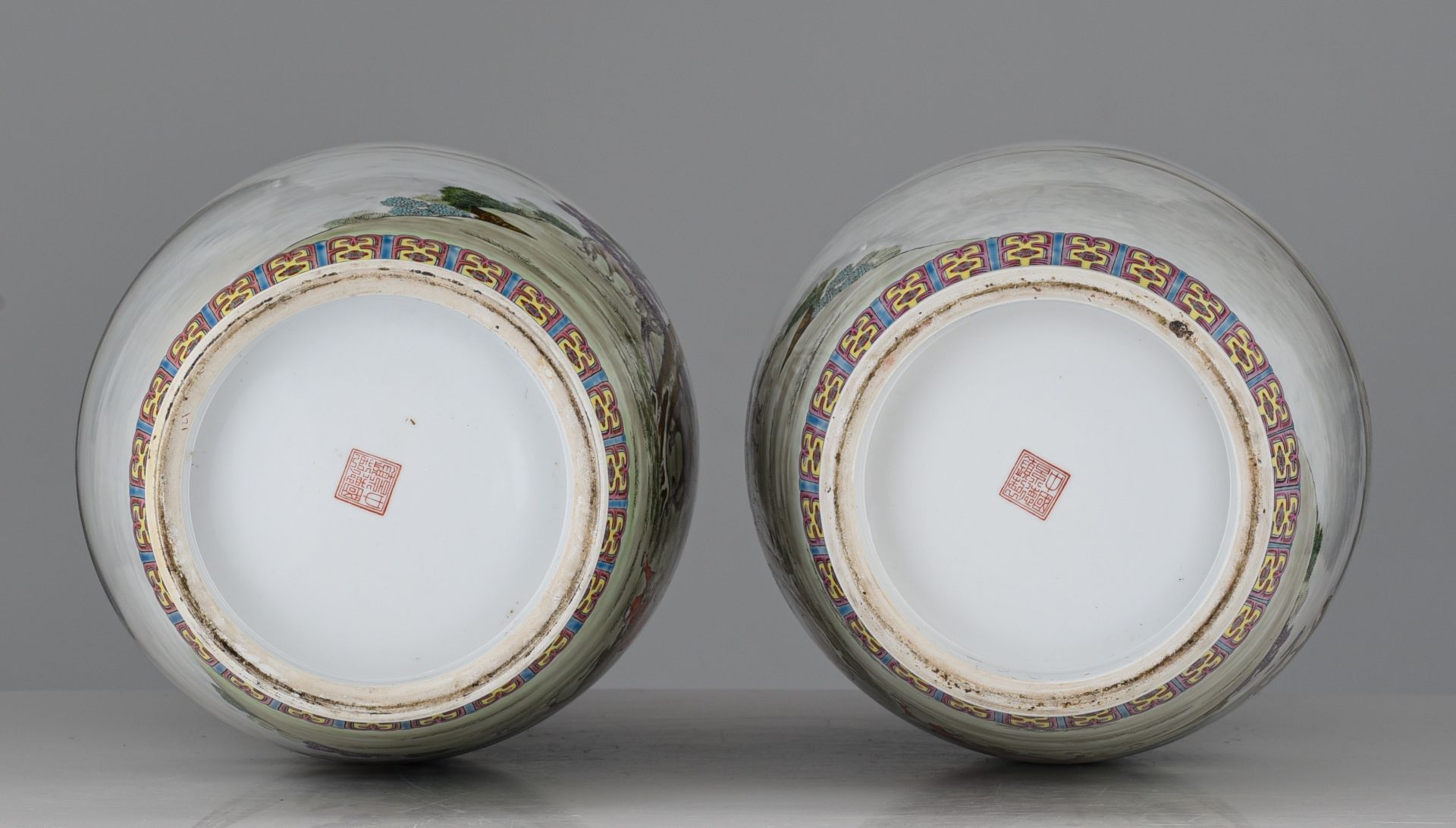 A pair of Chinese famille rose 'The Eight Horses of Wang Mu' vases, the back with a signed text, 20t - Image 7 of 7