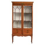 An English Adam style satinwood veneered display cabinet with hand-painted decoration, H 187 - W 100