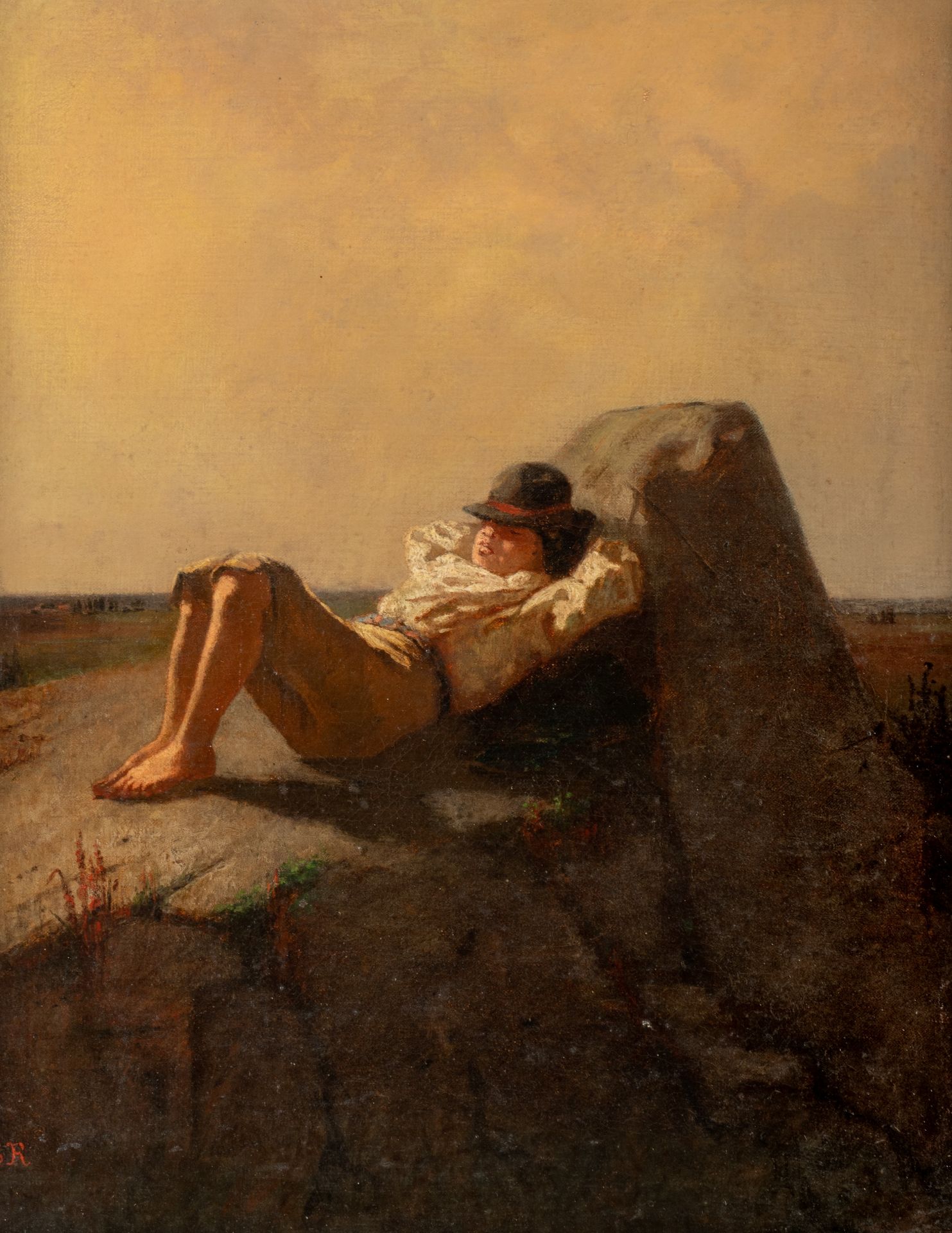 Gustave Ricard (1823-1873), Resting boy, oil on canvas, 19thC, 38 x 48 cm