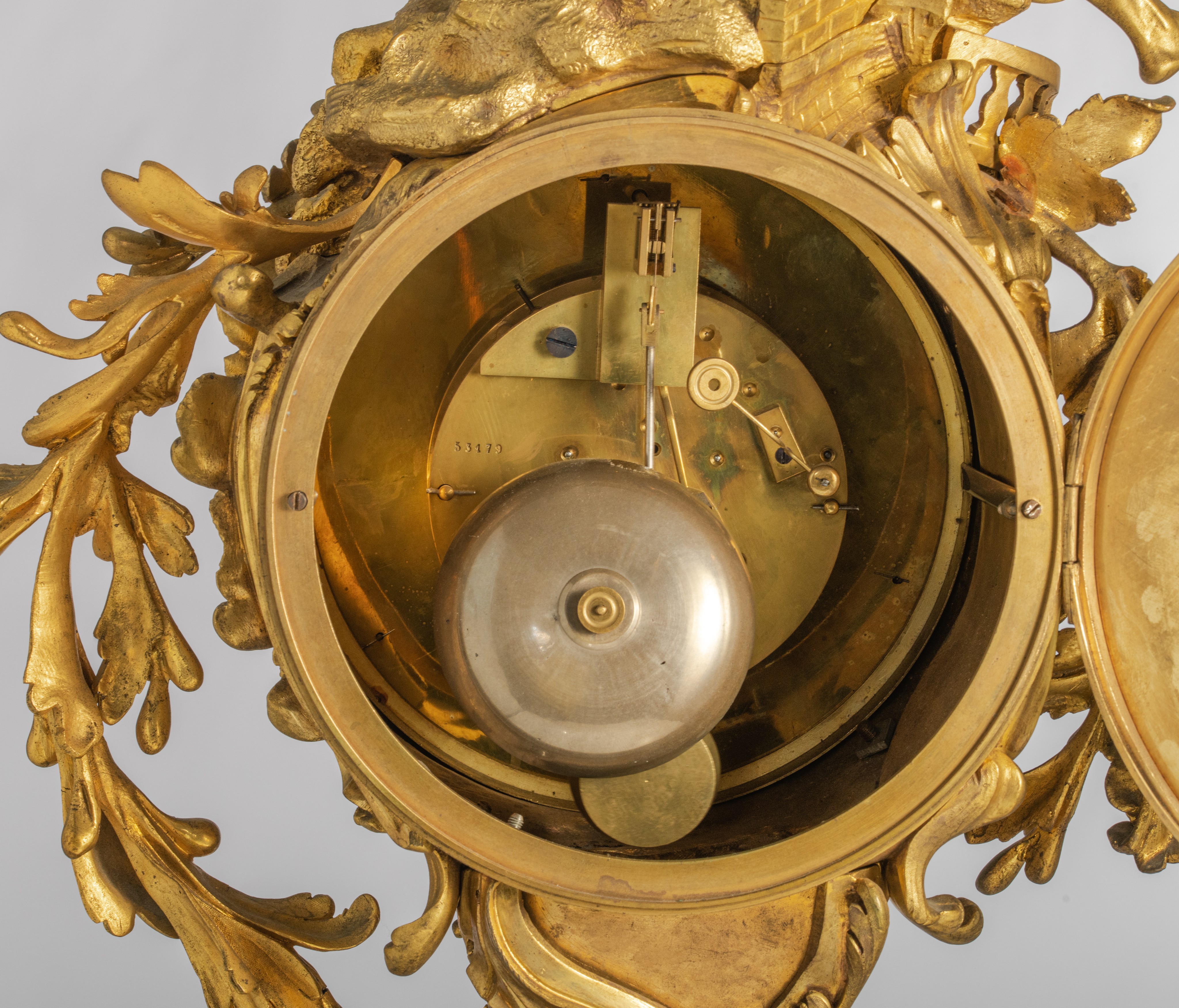 A very imposing Rococo style rhinoceros mantel clock, the dial signed 'Le Faucheur, Paris', H 77 - W - Image 8 of 12