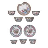 Two collections of Chinese famille rose teacups and saucers, Yongzheng period, dia. 10,5 - 12 - H 3,