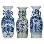 Three Chinese blue and white on celadon ground vases, 19thC, H 58 - 59 cm