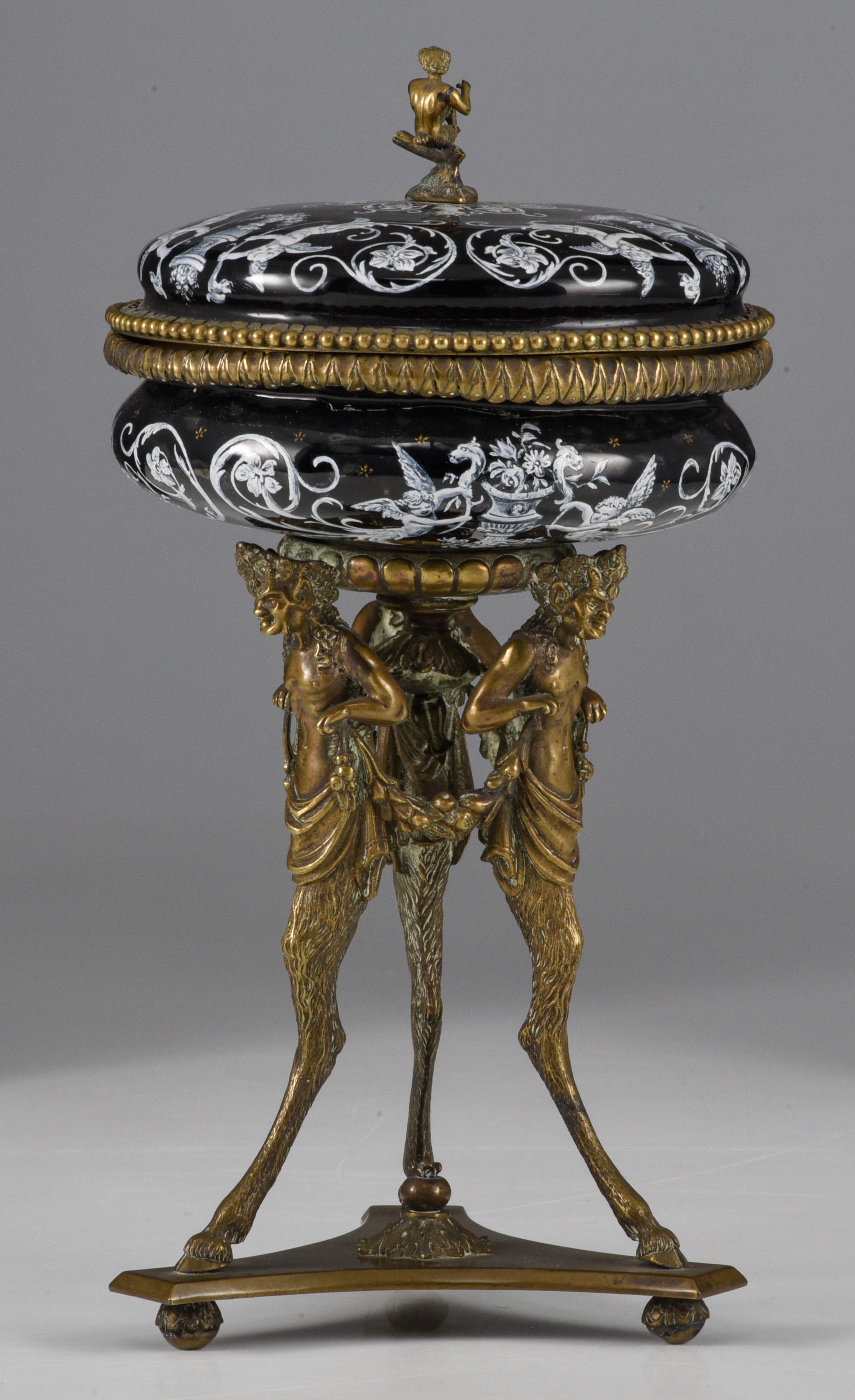 A Limoges enamel box with cover and a tazza with cover, Napoleon III period, H 8 - 23 cm - Image 12 of 16