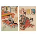 Two Japanese woodblock prints by Toyokuni, both from the series "the 100 poets", with courtesan prin