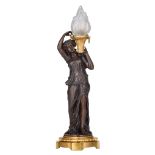 A gilt and patinated bronze figural lamp, H 57 cm