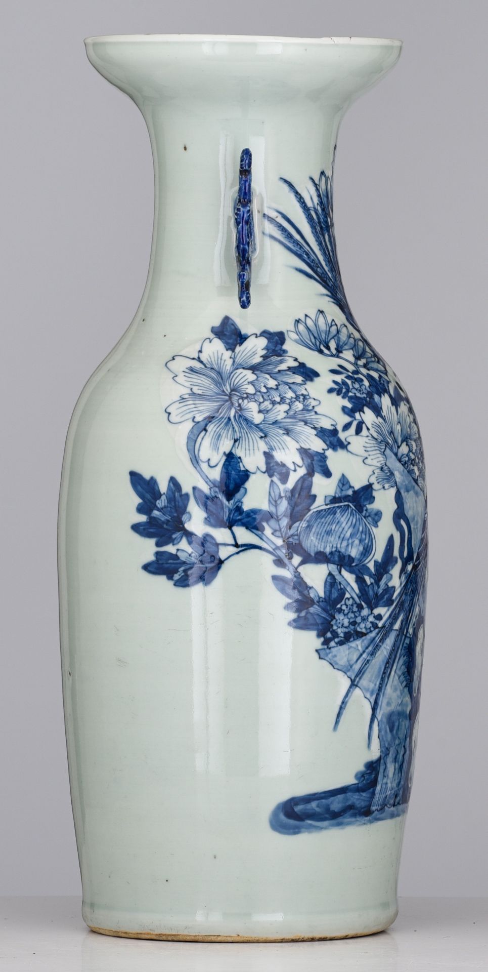 A pair of Chinese Nanking famille rose on crackle-glazed vases, 19thC, H 61 cm - added a blue and wh - Image 12 of 14