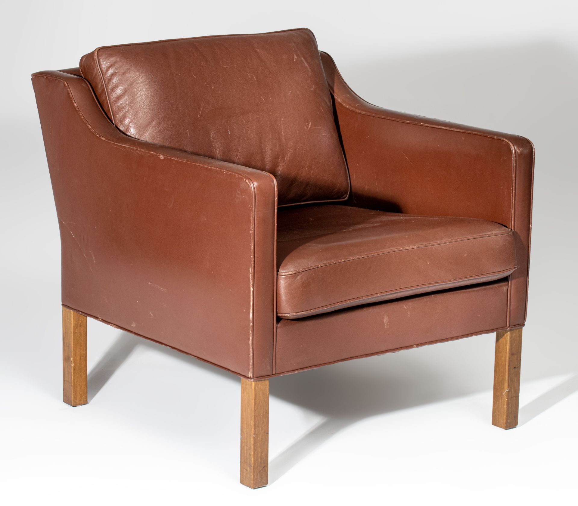 A brown leather armchair by Borge Mogensen for Ed Fredericia Stolefabrik, 1970, H 75 - W 71 cm - Image 3 of 13