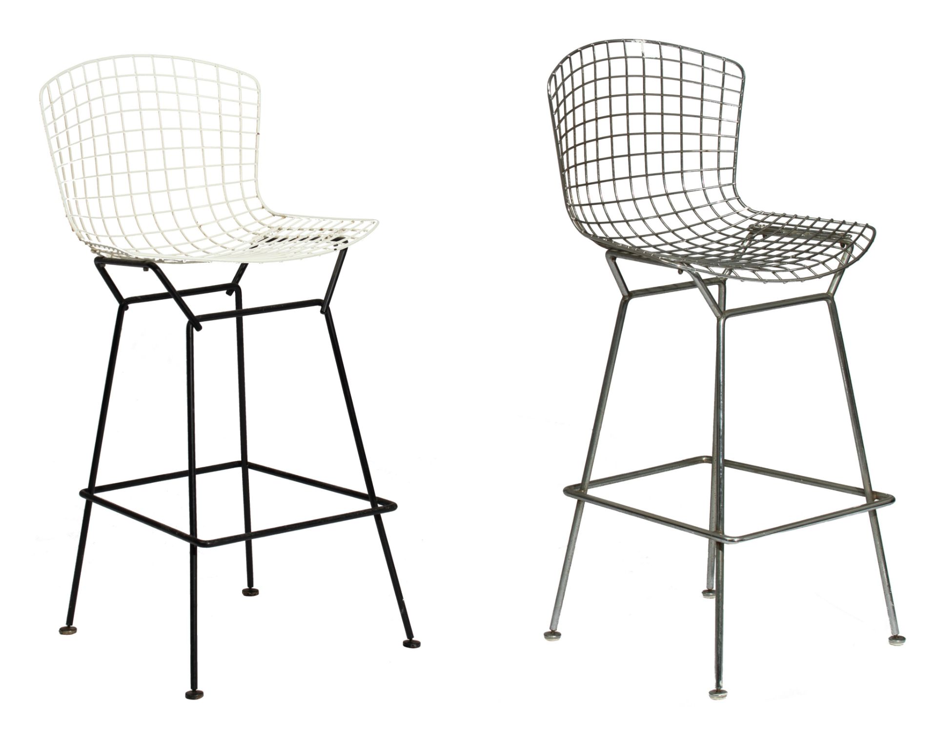 Two Bertoia barstools, designed by Harry Bertoia for Knoll International, H 107 - 109 - W 54 cm