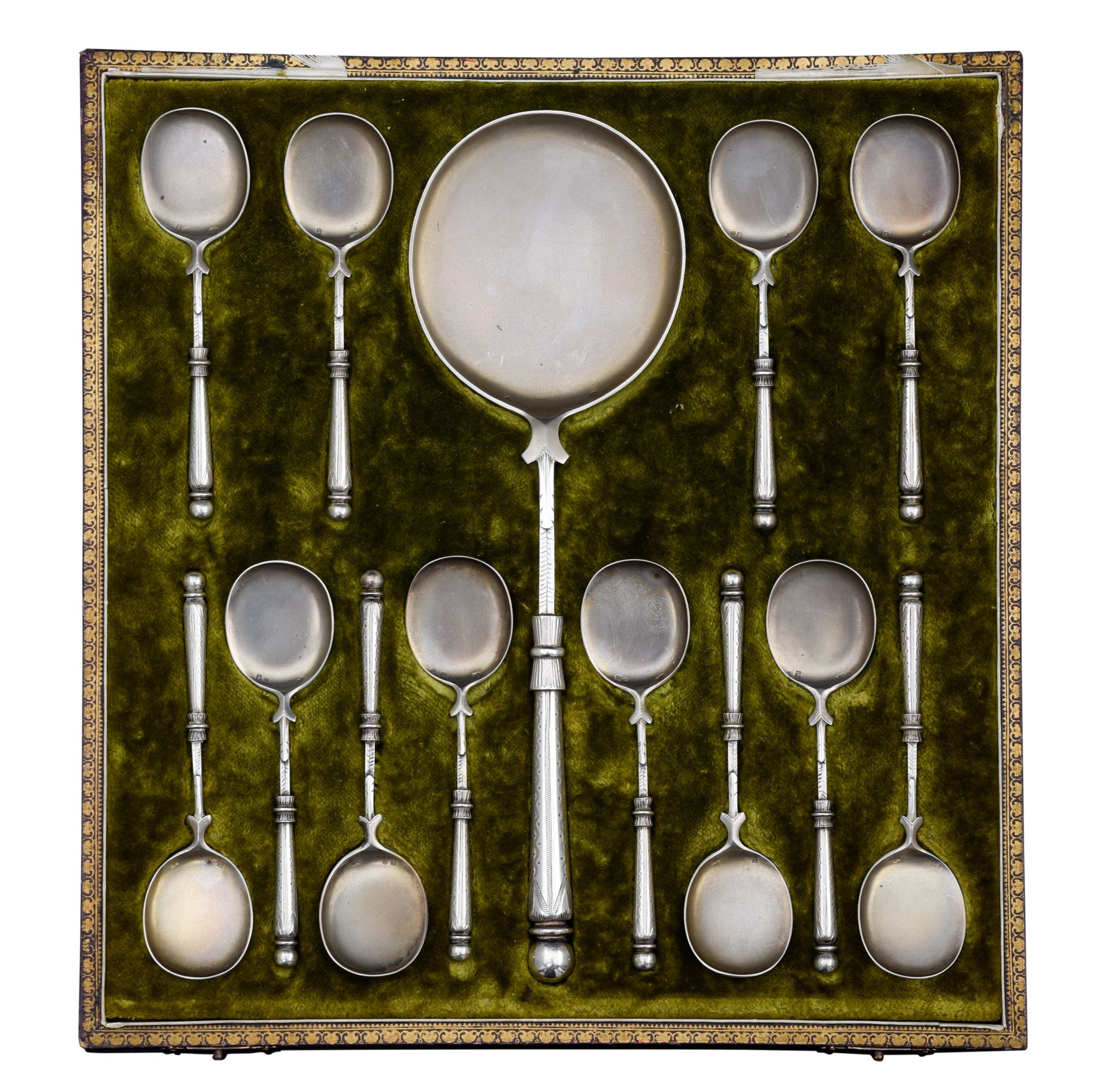 A 12-piece silver set of apostle spoons, Wolfers freres, 800/1000, (ca 1892 - 1942) - Image 2 of 8