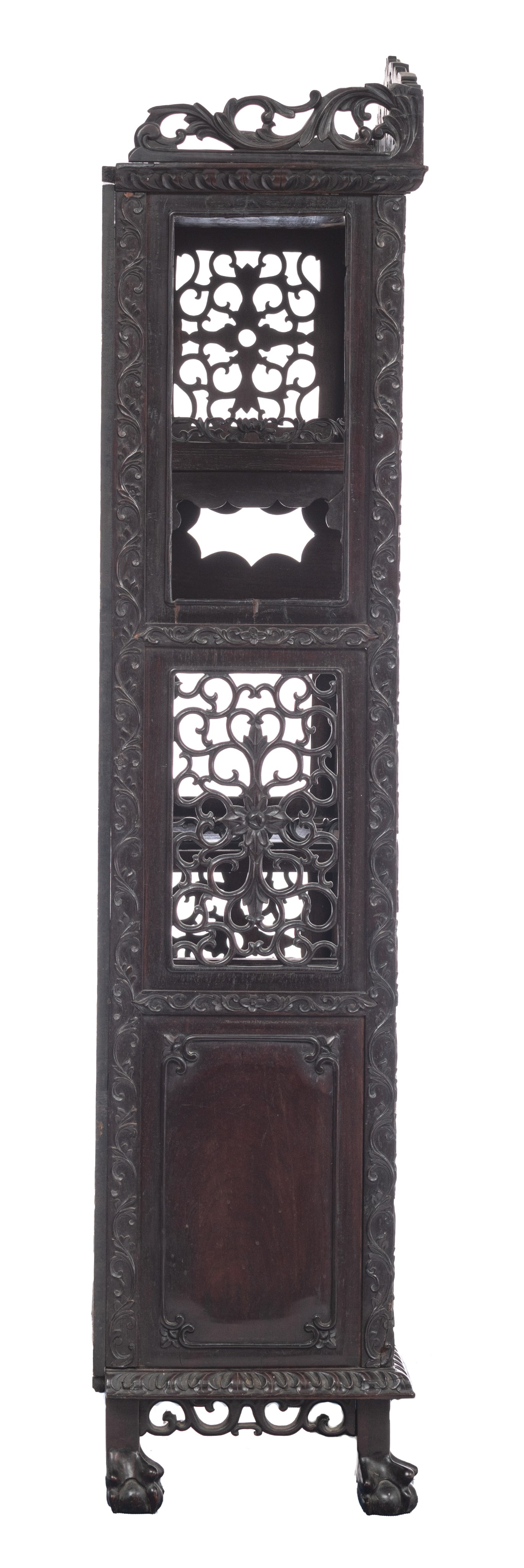 A Chinese carved hardwood cabinet, late Qing, H 177 - W 93 - D 38 cm - Image 5 of 8