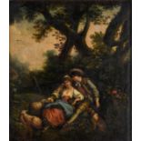 A gallant couple in a garden setting, in the manner of Francois Boucher, 19thC, oil on canvas, 52 x