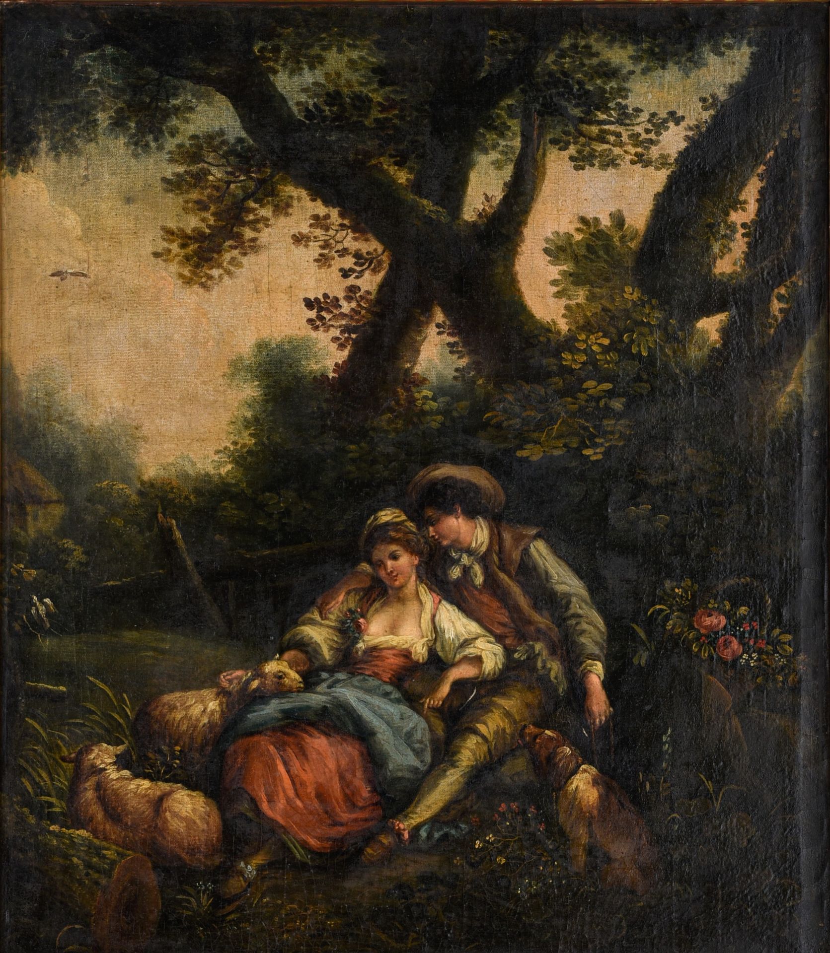 A gallant couple in a garden setting, in the manner of Francois Boucher, 19thC, oil on canvas, 52 x