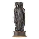 A Neoclassical patinated bronze sculpture of the three graces, H 59,5 cm