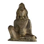 A Chinese bronze figure of seated Boddhisatva Guanyin, H 18,5 cm