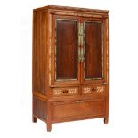 A Chinese assembled hardwood and elm wood two-layer cabinet, H 184 - W 109 cm