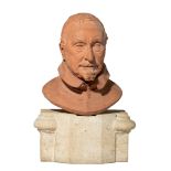 A 19thC terracotta bust of bishop Anthonius Triest (1576-1657), after Hieronymus Duquesnoy, H 37 cm