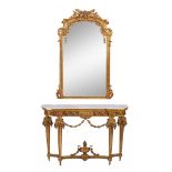 An imposing Neoclassical console table and matching wall mirror, H 92 - W 137 - D 40 - 116 x 191 cm