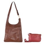 A Delvaux burgundy red leather shoulder bag and a ditto 'Jongleur' bag in brown leather