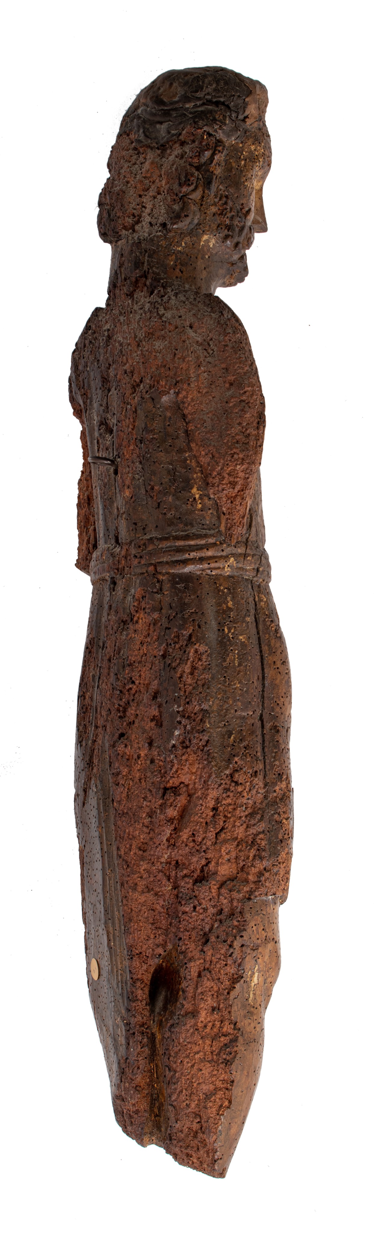 A walnut sculpture of a saint, 15thC, H 80 cm - Image 4 of 7