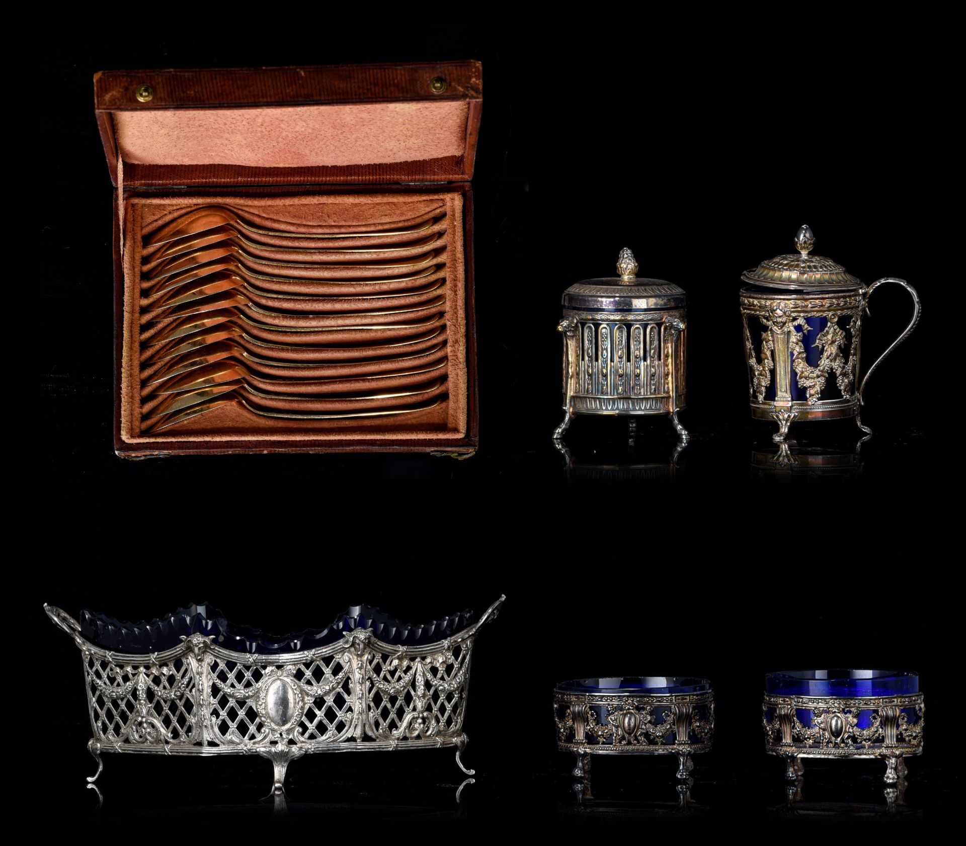A various collection of Neoclassical silver tableware, H 4,5 - 8,5 cm, total weight, ca 700 g