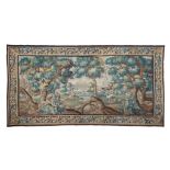 An 18thC Aubusson wall tapestry, depicting herons and birds in a landscape, 253 x 483 cm