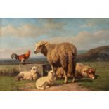 Louis Robbe (1806-1887), sheep and a rooster in a landscape, oil on panel, 30 x 43 cm