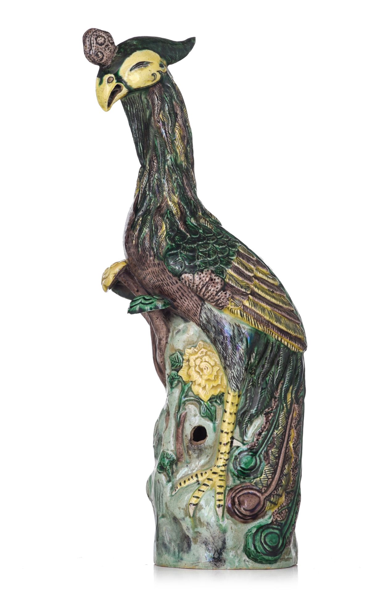 A Chinese model of a phoenix in famille verte glaze, Republic period, H 39,5 cm