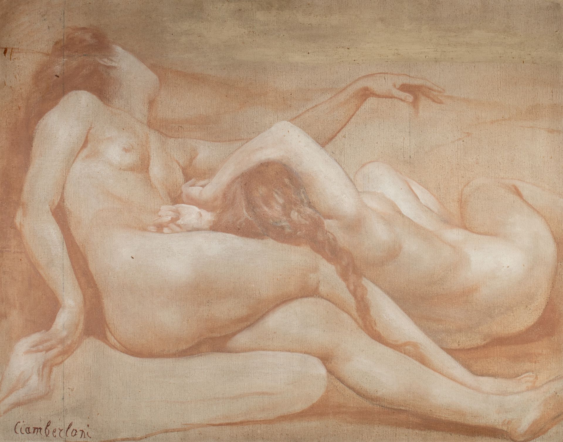 Albert Ciamberlani (1864-1956), two female nudes, oil on canvas, 72 x 92 cm