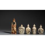 Five Chinese ivory snuff bottles (+)