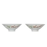 Two Chinese famille rose floral bowls, with a company mark, Republic period, H 7 - dia. 20 cm