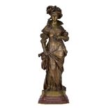 Cesar Costantino Ceribelli (1841-1918), lady with roses, patinated bronze, H 77 cm