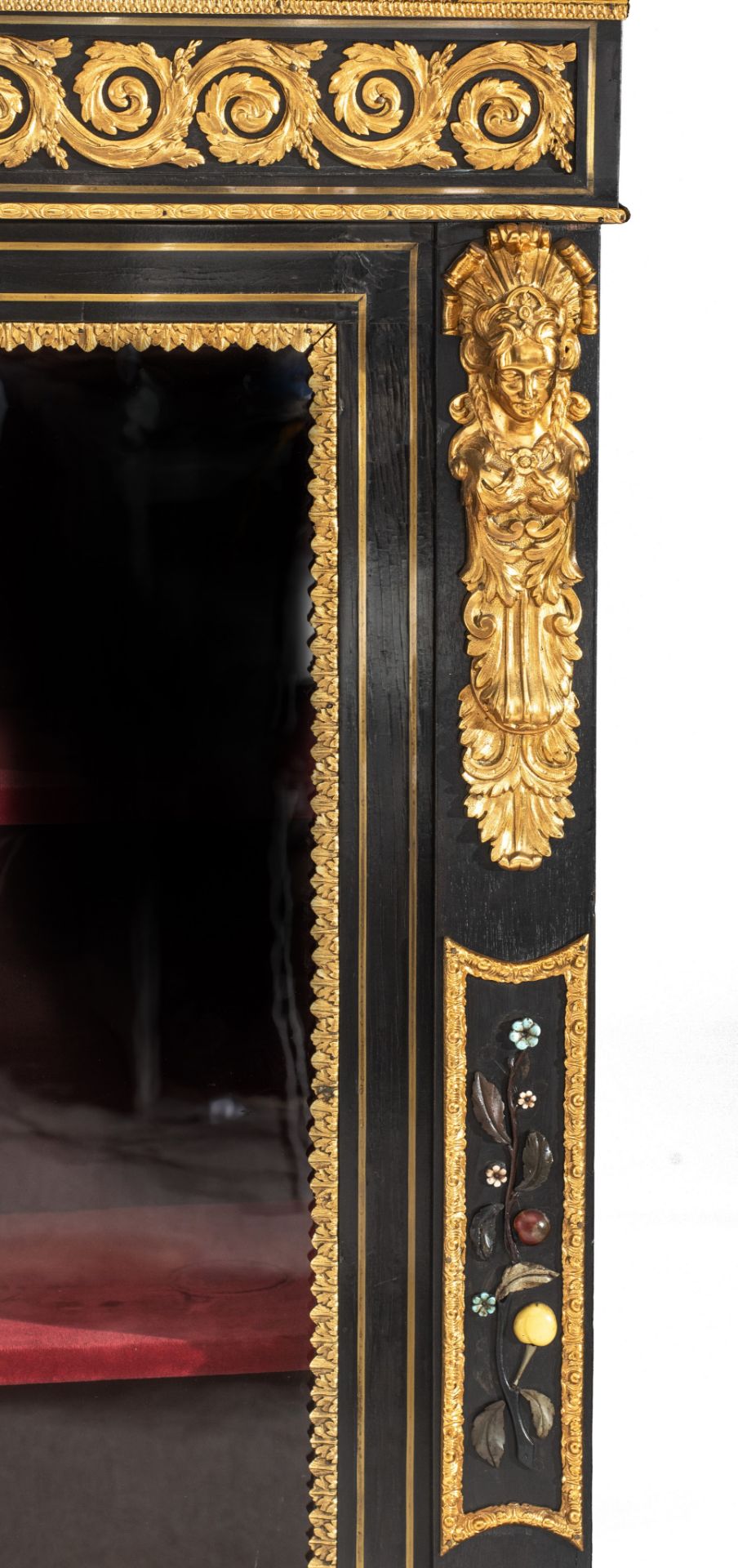 An impressive Neoclassical Napoleon III cabinet, decorated with semi-precious stones, H 118 - W 176 - Image 7 of 8