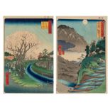 Two Japanese woodblock prints by Hiroshige, one from the series "the famous views of the 60-odd prov