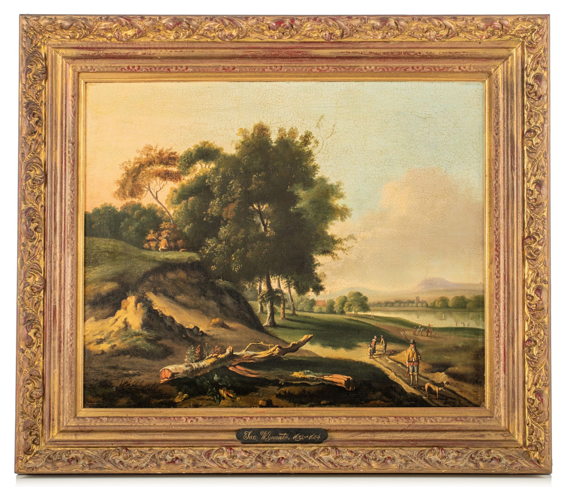 19thC copy after Jan Weynants (1632-1684), landscape with figures, oil on canvas, 45 x 56 cm - Image 2 of 7