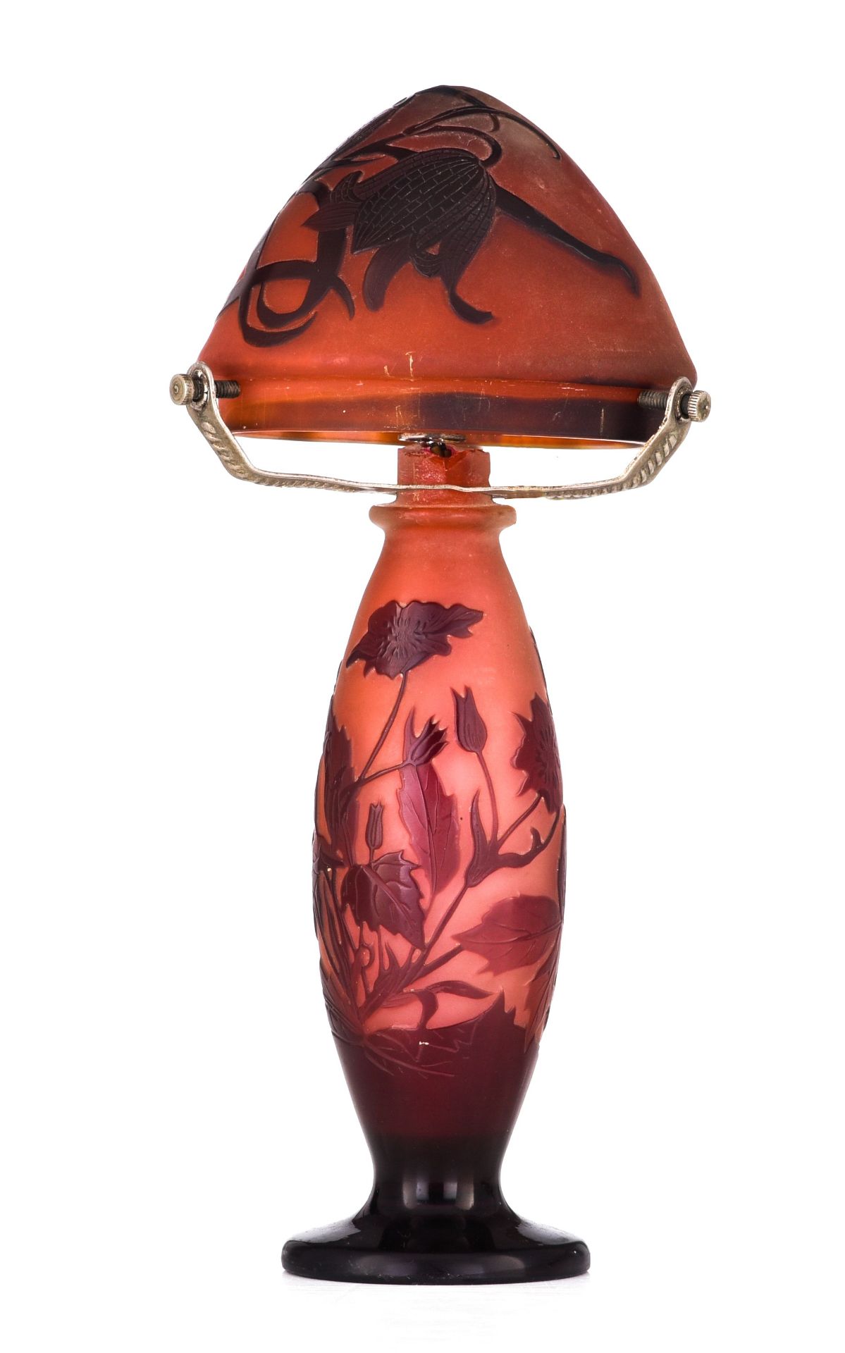 Emile Galle (1846-1904), a glass paste Art Nouveau floral table lamp, H 22 cm