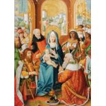 The adoration of the Magi, in the manner of the 16thC Spanish School, oil on canvas on walnut, 62 x